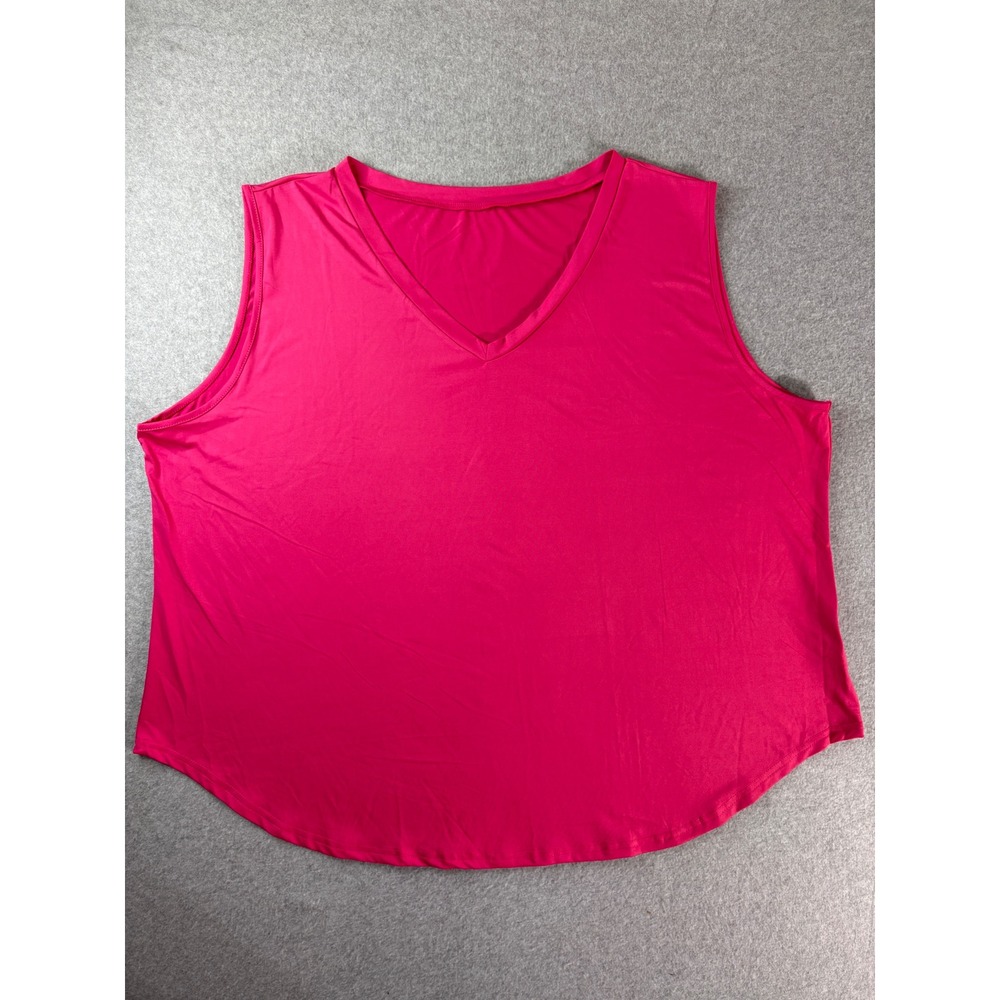 Unbranded Pink V-Neck Sleeveless Tank Top Plus Size 7XL Curved Hem Stretch